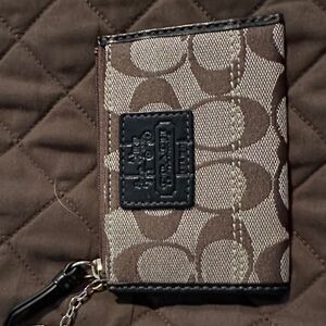 Coach Brown & Tan Signature Canvas Card Case with Black Trim